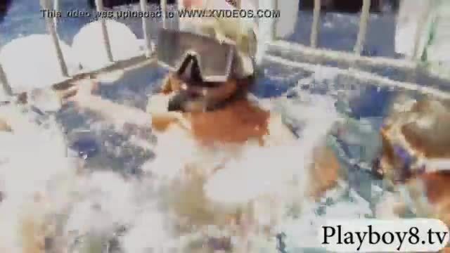 Badass girls swam with shark in the cage and snowboarding