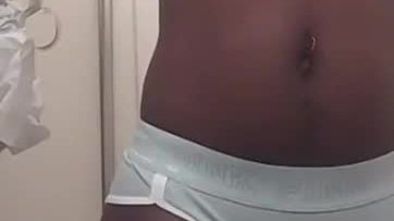 Ebony babe in her undies strokes a huge cock